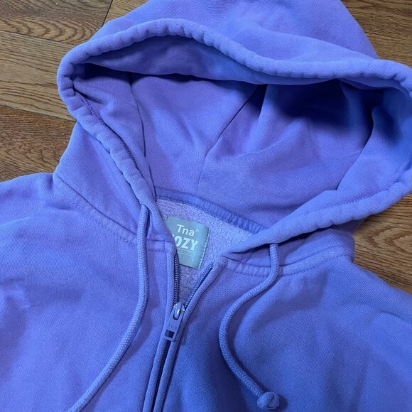 GUC Aritzia TNA Cozy Fleece Full Zip Sweater Hoodie Pastel Lavendar Purple Sz 3 - Picture 2 of 3